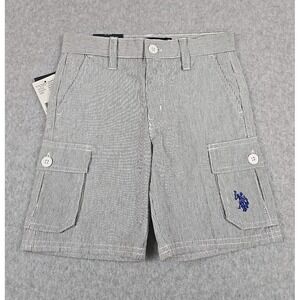 US Polo Assn Boys Size 4T Shorts Flat Front Cargo Pockets Blue Pin Stripped NWT